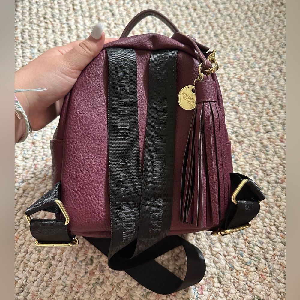Steve Madden Quilted Mini Backpack in Burgundy with Gold Hardware - Picture 2 of 8